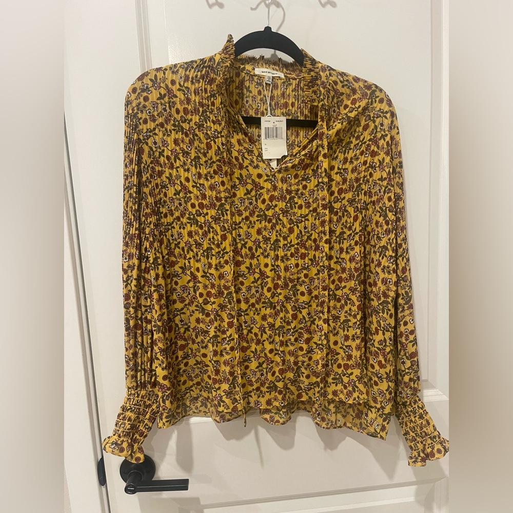 Max Studio Yellow Floral Blouse Size XS